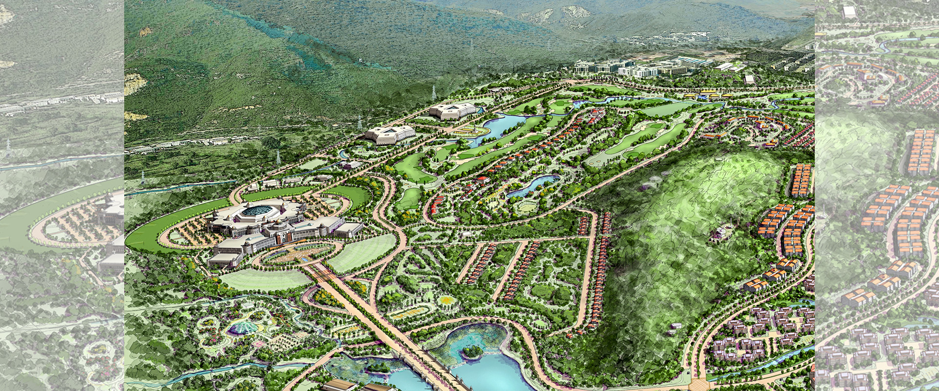 The master plan placed the GHQ complex as the focal point of the community with support facilities such as housing, retail, and commercial areas in the surrounding plots.