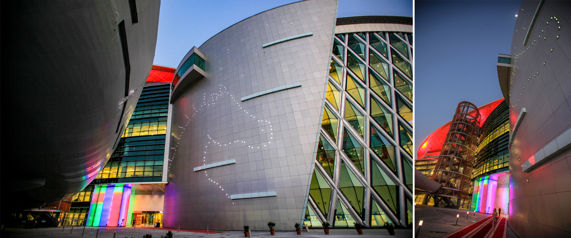 The circular façade with its diamond-shaped glass panels defines the home of Meydan Gallery and Museum.