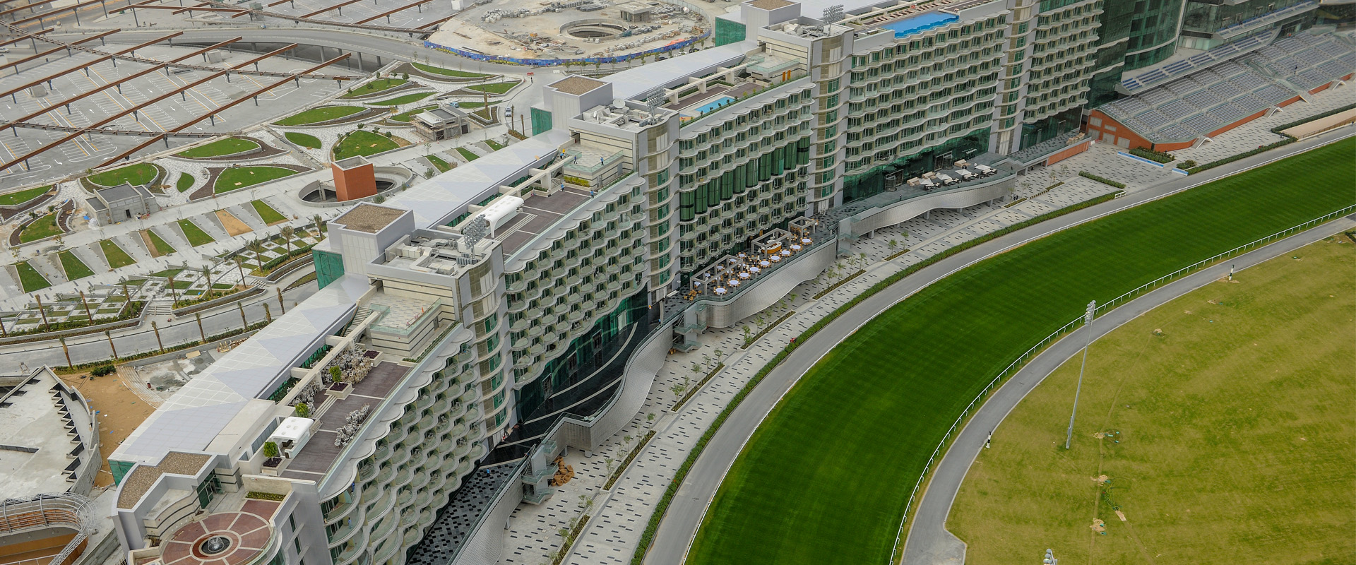 The Meydan is the first horse-trackside hotel with direct unobstructed views of the racetracks.