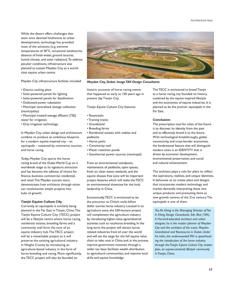 Architecture Asia, the journal of the Architects Regional Council (ARCASIA) features Teo Ah Khing’s article on Equinopolis: Building a City Brand identity in its latest issue