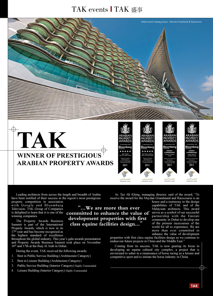 TAK winner of 2011 Prestigious Arabian Property Awards