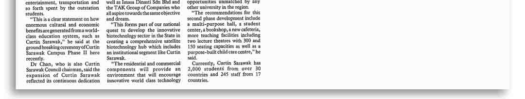 Phase II  Set to Boost Curtin's Annual Revenue (The Borneo Post, Malaysia)