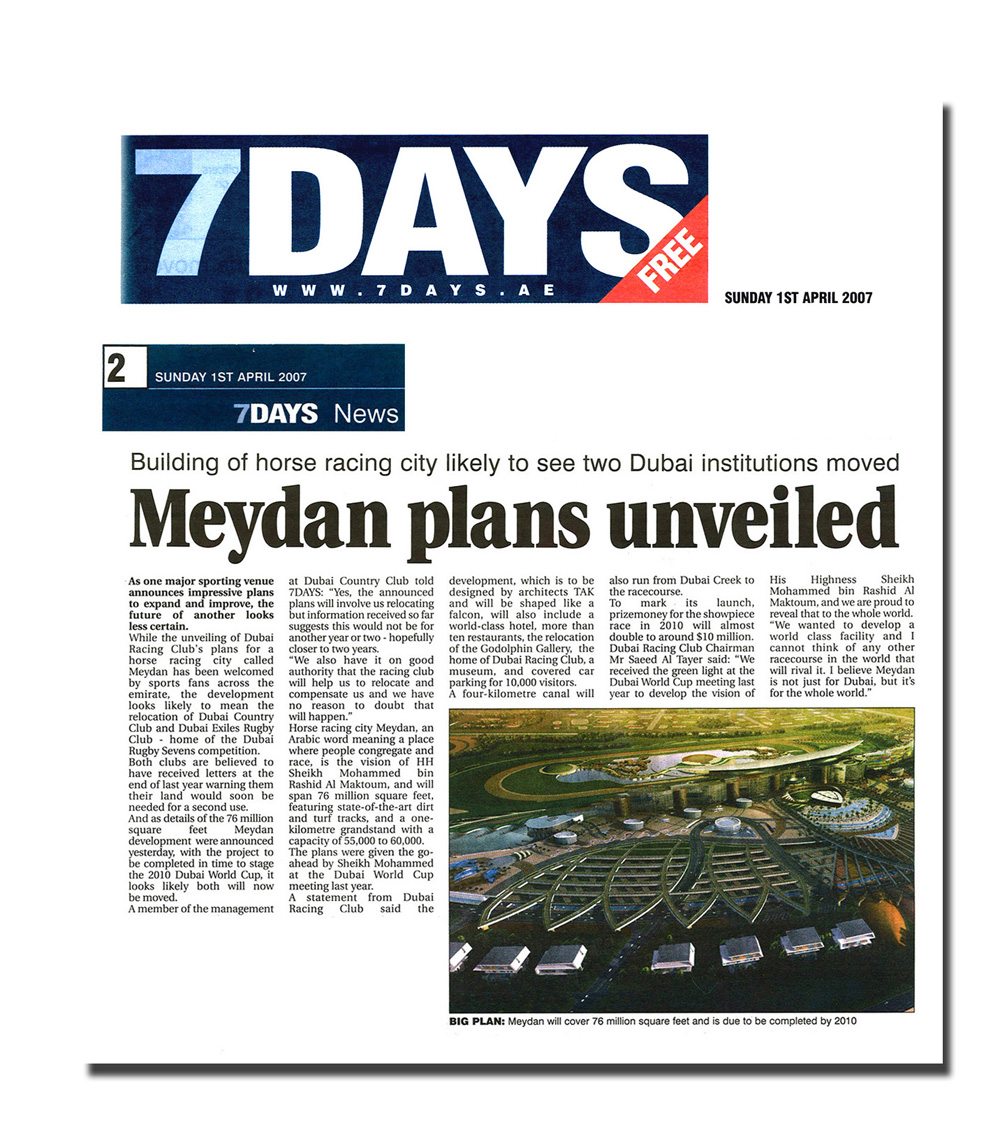 Building of  Horse Racing City Likely to see Two Dubai  Institutions Moved, Meydan Plans Unveiled   (7Days, Dubai)